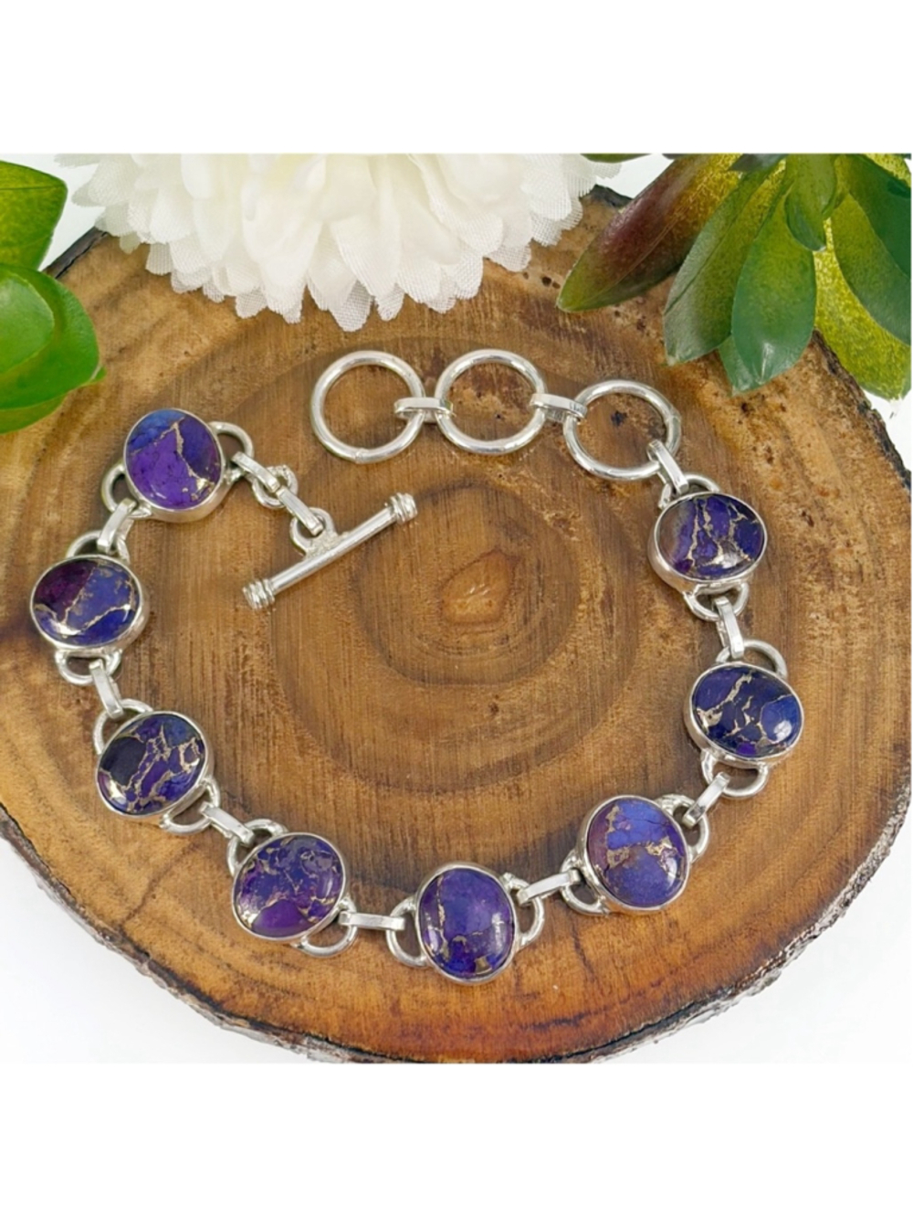 Genuine Purple Turquoise Bracelet 925 Sterling Silver New Boho Southwest Style